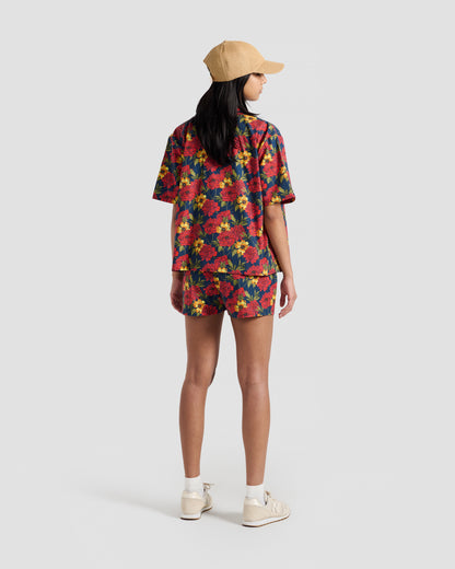 Women's Wild Peonies Print Oversized Camp Shirt