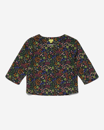 Women's Snakes And Flowers Print 3/4 Sleeve Oversized Pull Over Blouse