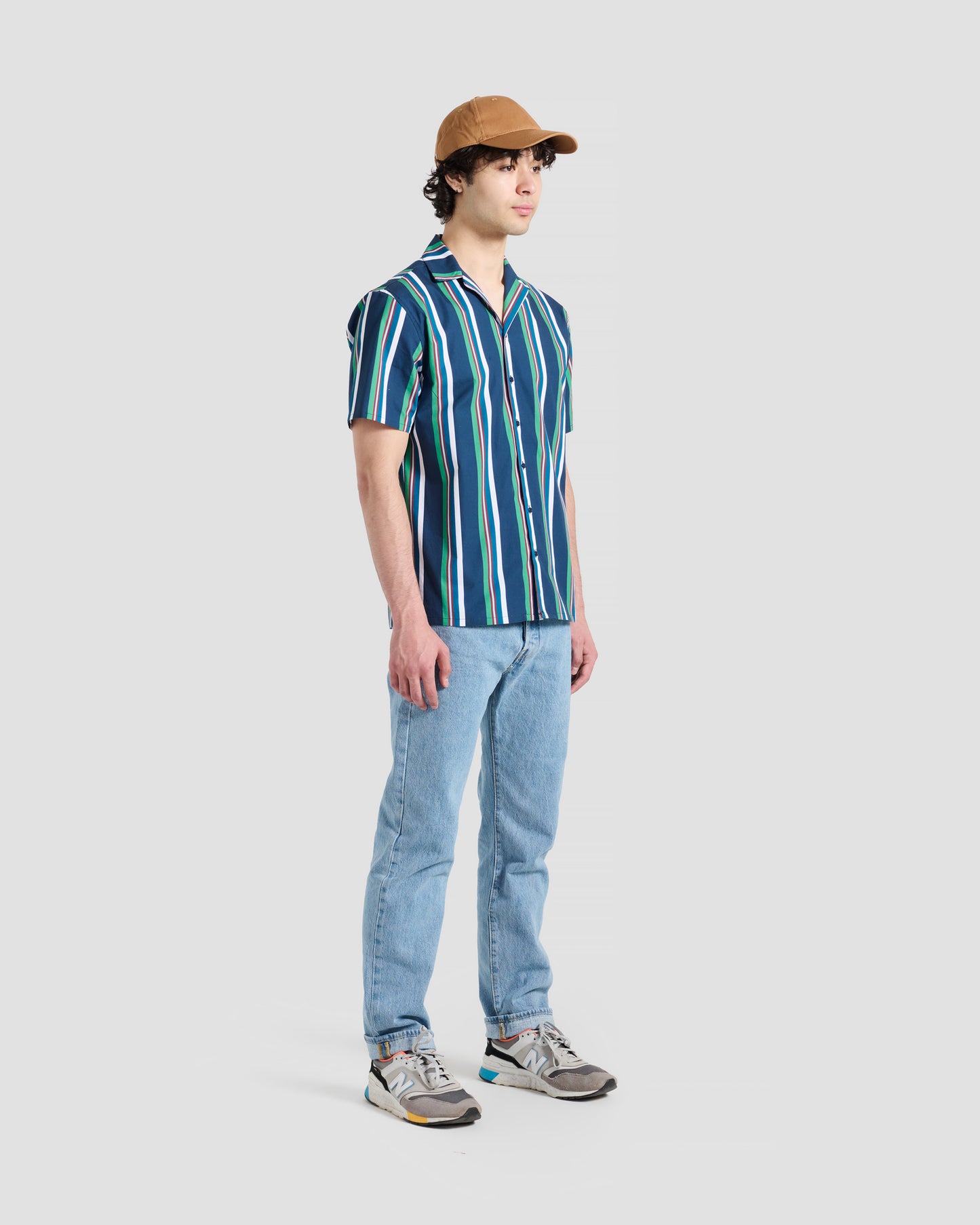Retro Stripe Navy Print Camp Shirt