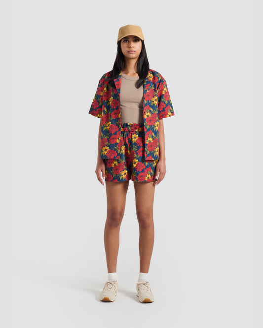 Women's Wild Peonies Print Oversized Camp Shirt