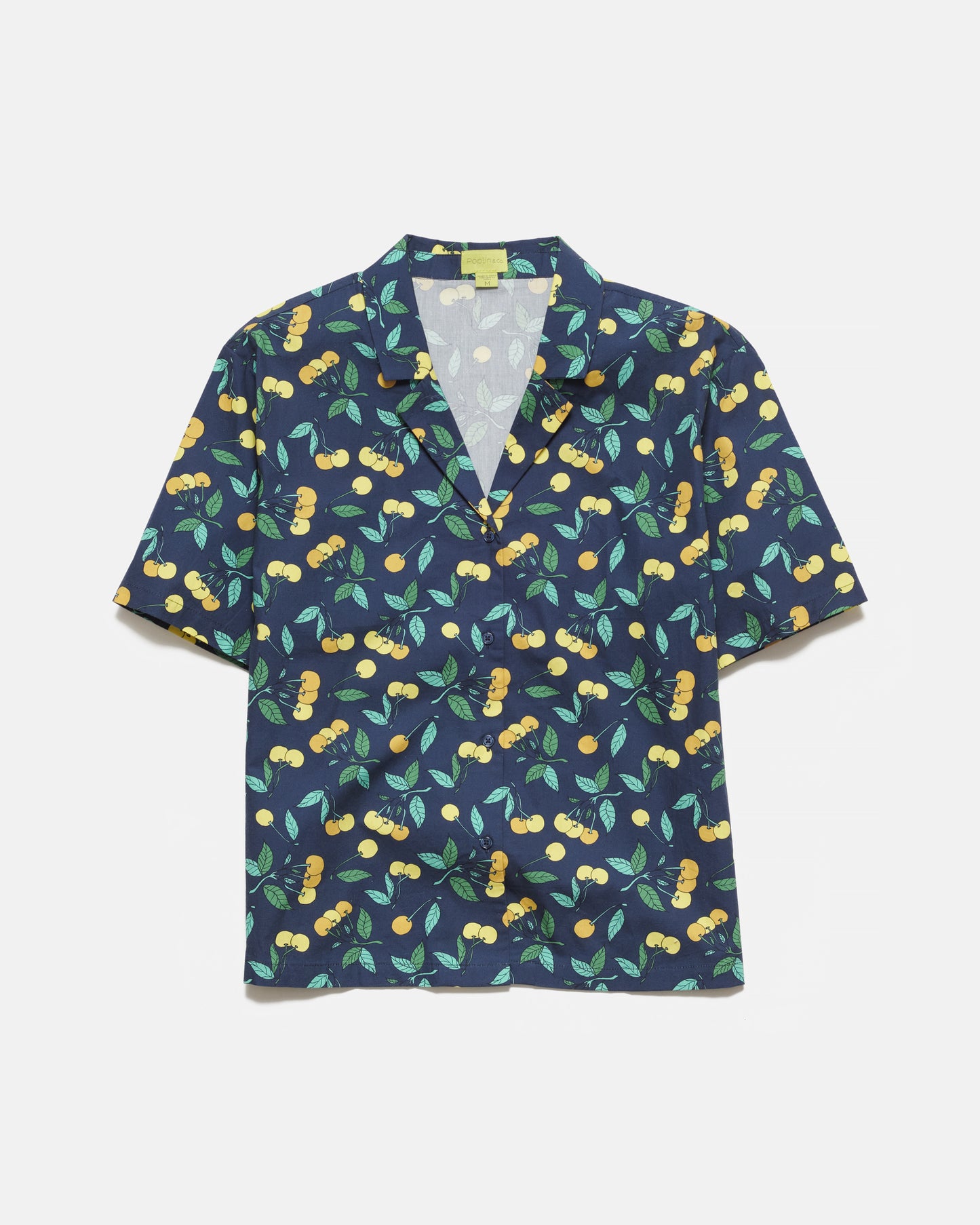 Women's Yellow Cherries Print Oversized Camp Shirt