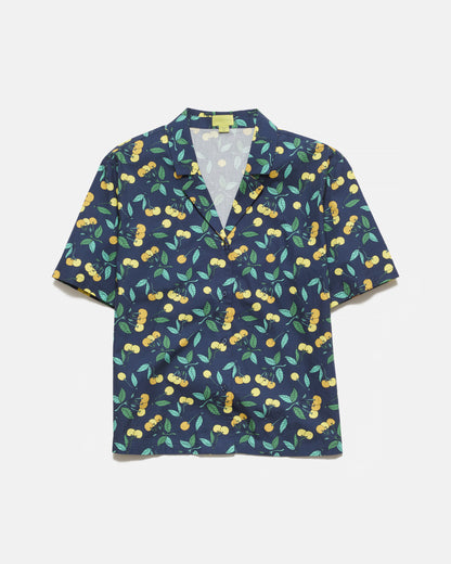 Women's Yellow Cherries Print Oversized Camp Shirt