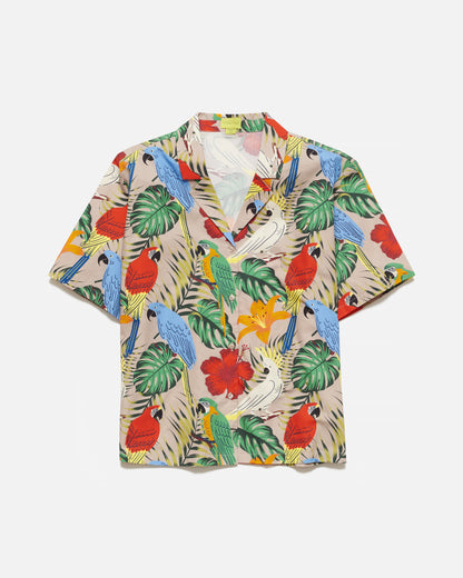 Women's Exotic Birds Print Oversized Camp Shirt